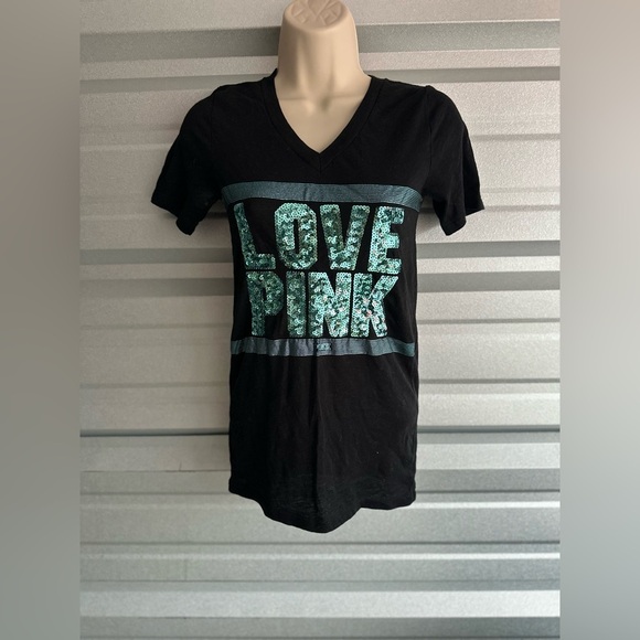 Women’s PINK Victoria’s Secret BLING Ombré V-Neck Tee Size XS - Picture 2 of 7